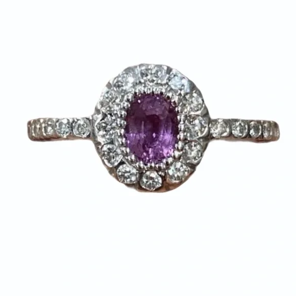 14k GENUINE Pink Sapphire & Diamond Halo Ring - Picture 4 of 15